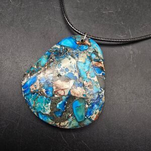 Blue Sea Sediment Jasper Pendant Black Cord